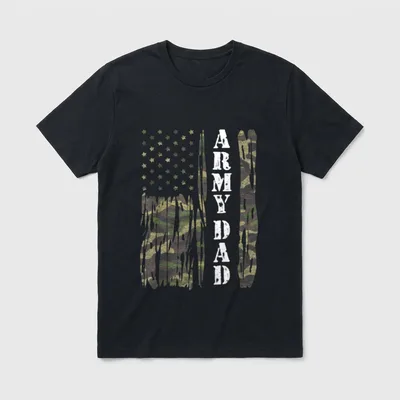 Army Dad Veteran T-Shirt – White text reading ARMY DAD with distressed texture – Classic T-Shirt in Black