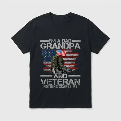 I'm a Dad Grandpa and Veteran T-Shirt – I'm A Dad Grandpa And Veteran with boots and flag – Classic T-Shirt in Black
