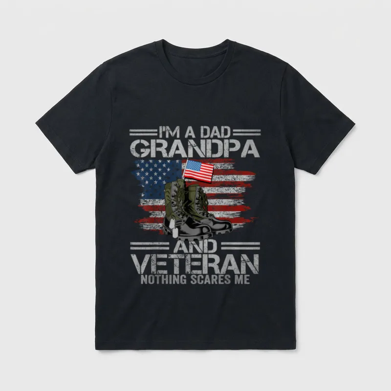 I'm a Dad Grandpa and Veteran T-Shirt – I'm A Dad Grandpa And Veteran with boots and flag – Classic T-Shirt in Black