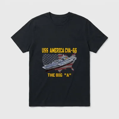 USS America CVA-66 Veteran T-Shirt – USS AMERICA CVA-66 THE BIG "A" with aircraft carrier – Classic T-Shirt in Black