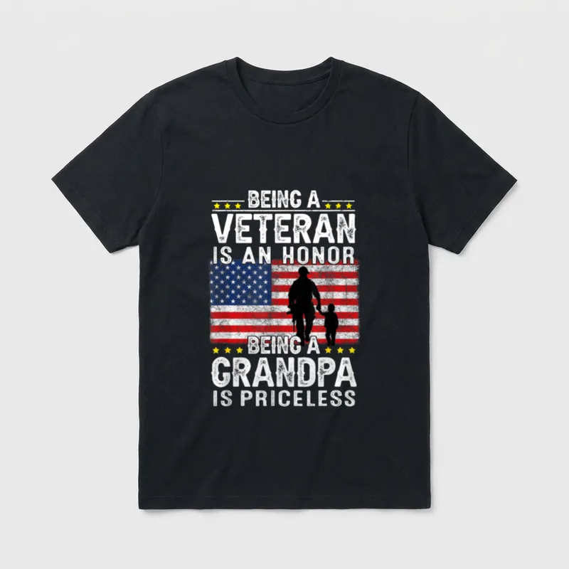 Proud Army Veteran Grandfather T-Shirt – Being A Veteran Is An Honor Being A Grandpa Is Priceless – Classic T-Shirt in Black