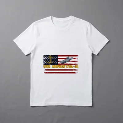 Aircraft Carrier Father T-Shirt – USS MIDWAY CVA-41 in gold lettering on an American flag – Classic T-Shirt in Black