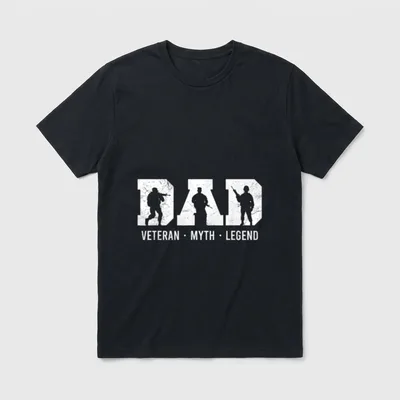 Father's Day Veteran Gift T-Shirt – DAD with soldier silhouettes, VETERAN • MYTH • LEGEND – Classic T-Shirt in Black