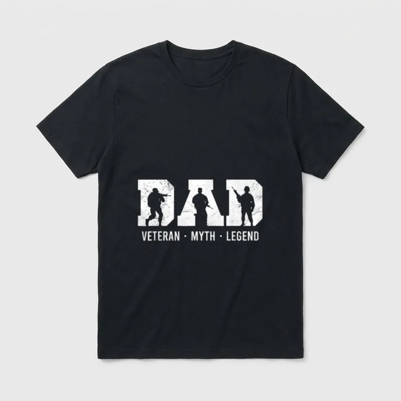 Father's Day Veteran Gift T-Shirt – DAD with soldier silhouettes, VETERAN • MYTH • LEGEND – Classic T-Shirt in Black