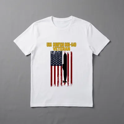 Submarine Veteran Father T-Shirt – USS SUNFISH SSN-649 VETERAN in gold text with submarine on flag – Classic T-Shirt in Black