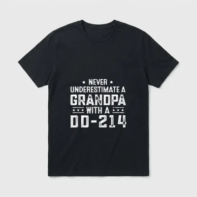 DD-214 Veteran Grandpa T-Shirt – Never Underestimate a Grandpa with a DD-214 – Classic T-Shirt in Black