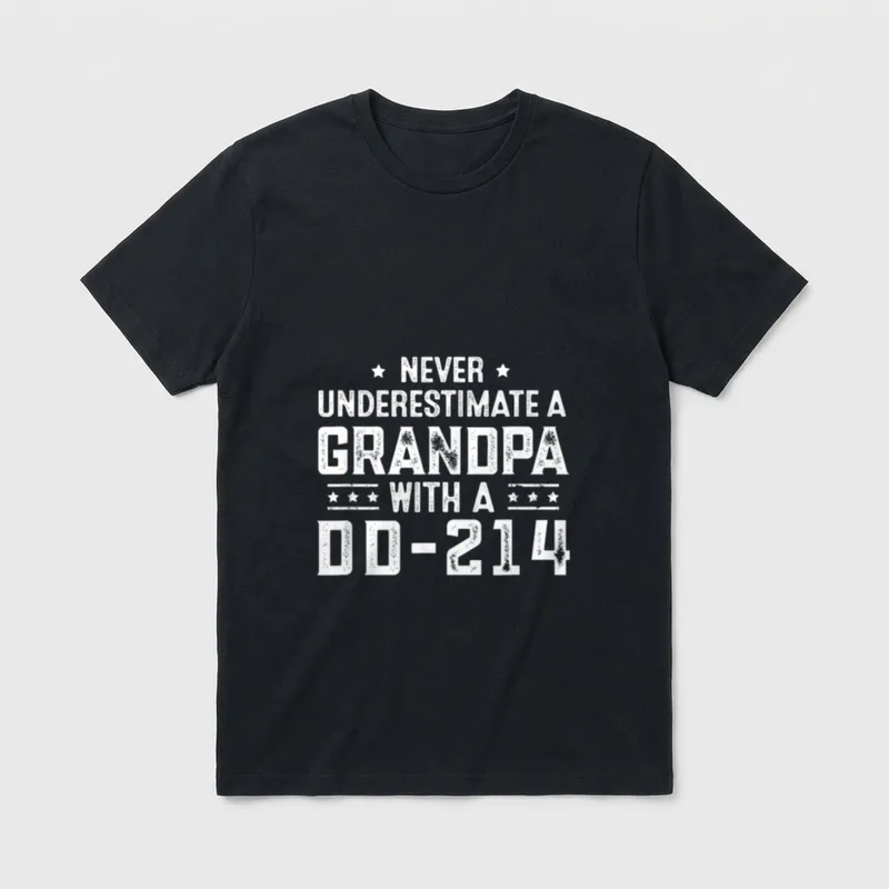 DD-214 Veteran Grandpa T-Shirt – Never Underestimate a Grandpa with a DD-214 – Classic T-Shirt in Black