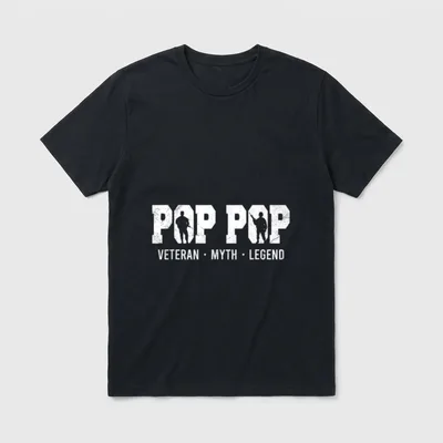 Veteran Pop Pop T-Shirt – POP POP with soldier silhouettes, VETERAN MYTH LEGEND text – Classic T-Shirt in Black