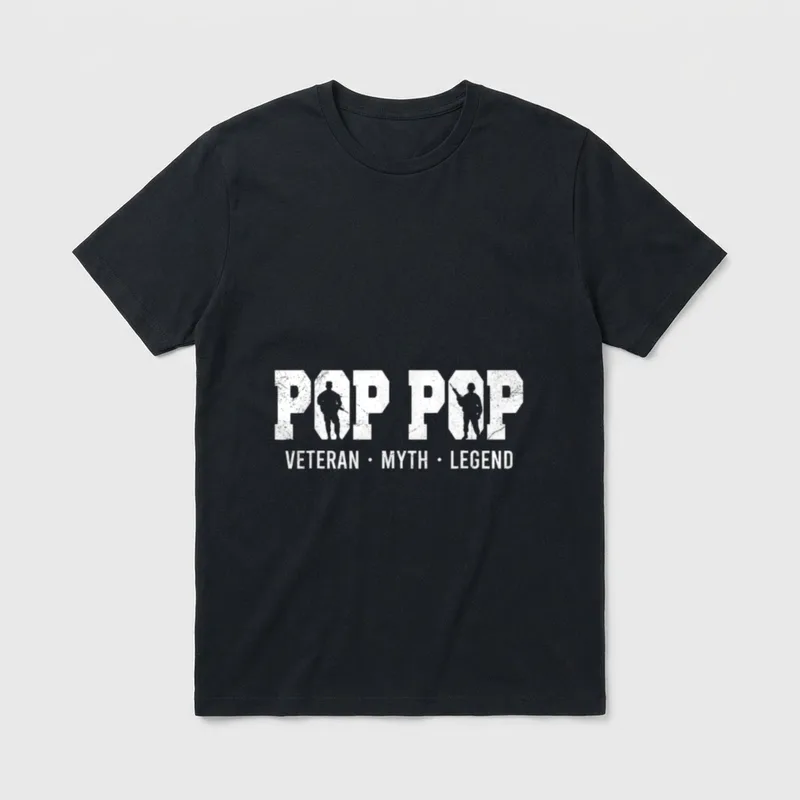 Veteran Pop Pop T-Shirt – POP POP with soldier silhouettes, VETERAN MYTH LEGEND text – Classic T-Shirt in Black