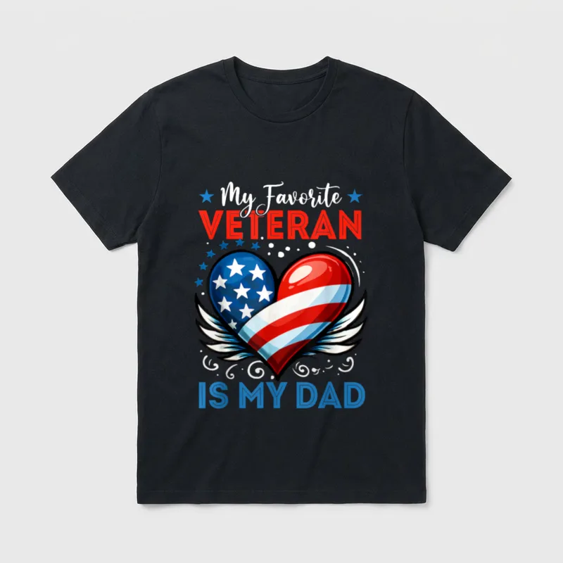 Dad Father's Day T-Shirt – My Favorite VETERAN IS MY DAD with winged heart – Classic T-Shirt in Black