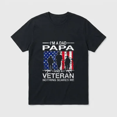 Papa and Veteran Military Fathers Day T-Shirt – Classic T-Shirt in Black