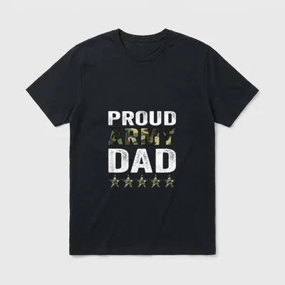 Proud Army Dad Veteran Fathers Day T-Shirt – PROUD ARMY DAD text with camo fill and five stars – Classic T-Shirt in Black