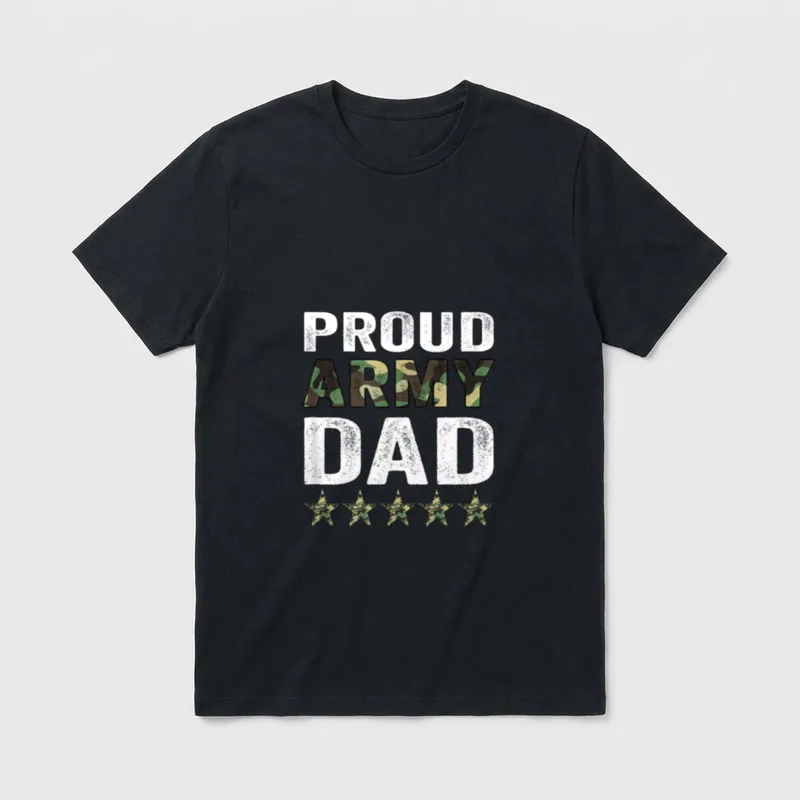 Proud Army Dad Veteran Fathers Day T-Shirt – PROUD ARMY DAD text with camo fill and five stars – Classic T-Shirt in Black