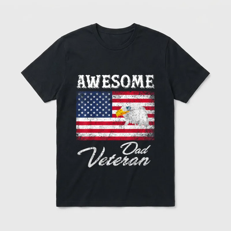 Awesome Veteran Dad USA Flag T-Shirt – Classic T-Shirt in Black
