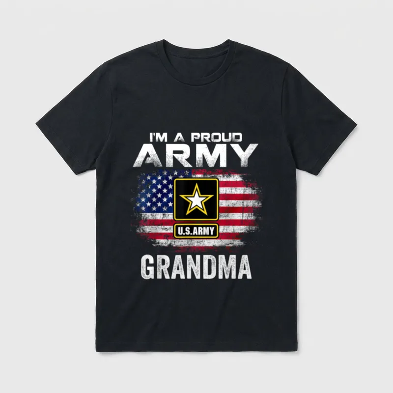Proud Army Grandma T-Shirt – I'M A PROUD ARMY GRANDMA with Army star and U.S. ARMY text – Classic T-Shirt in Black
