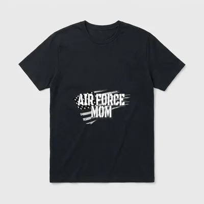 Air Force Mom T-Shirt – AIR FORCE MOM text with flag and aircraft silhouettes – Classic T-Shirt in Black