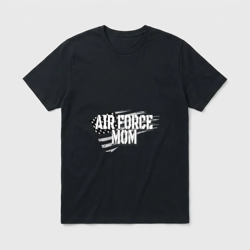 Air Force Mom T-Shirt – AIR FORCE MOM text with flag and aircraft silhouettes – Classic T-Shirt in Black