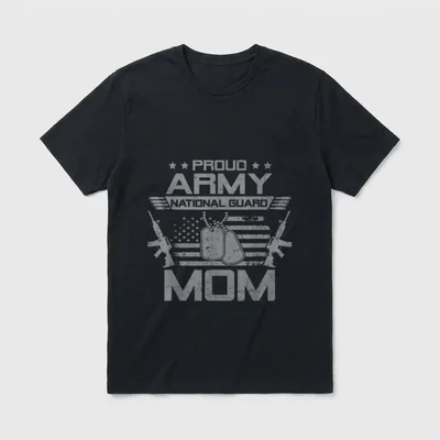 Army National Guard Mom T-Shirt – Proud Army Mom with National Guard emblem and flag – Classic T-Shirt in Black