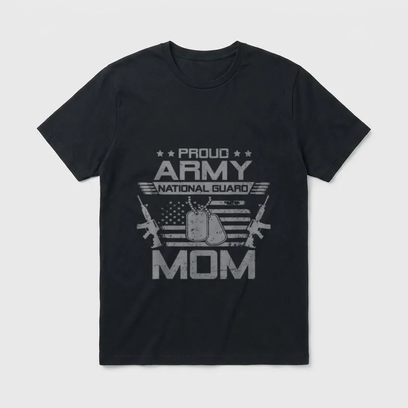 Army National Guard Mom T-Shirt – Proud Army Mom with National Guard emblem and flag – Classic T-Shirt in Black