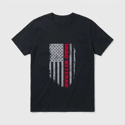 Iraq Veteran Dad T-Shirt – IRAQ VETERAN DAD text in red on distressed flag – Classic T-Shirt in Black