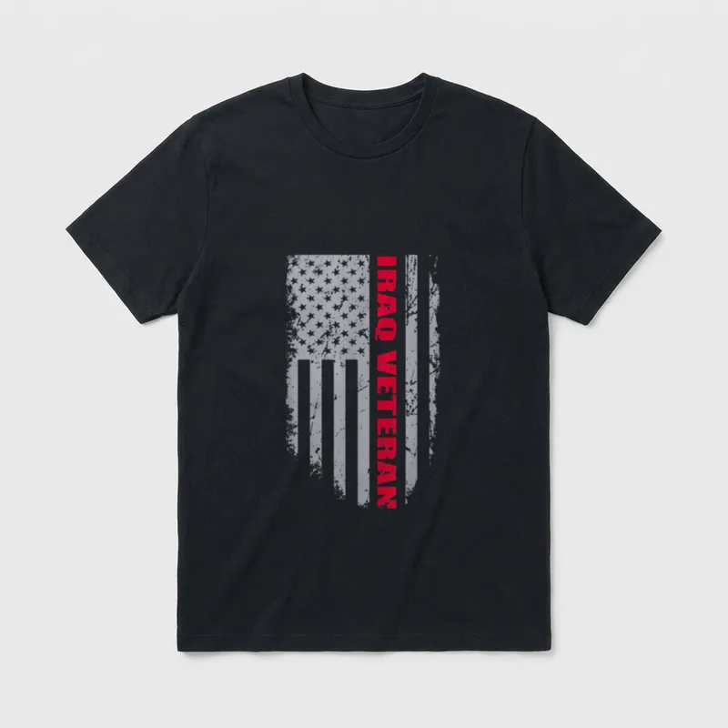 Iraq Veteran Dad T-Shirt – IRAQ VETERAN DAD text in red on distressed flag – Classic T-Shirt in Black