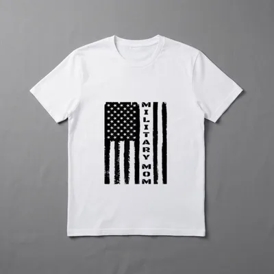 Army Mom Support T-Shirt – "MILITARY MOM" text with American flag – Classic T-Shirt in Black