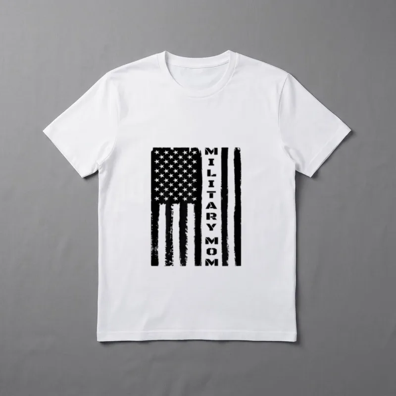 Army Mom Support T-Shirt – "MILITARY MOM" text with American flag – Classic T-Shirt in Black