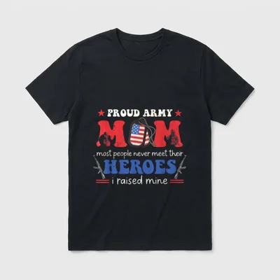 Proud Army Veteran Mom I Raised T-Shirt – Retro flag dog tag and text honoring army mom heroes – Classic T-Shirt in Black