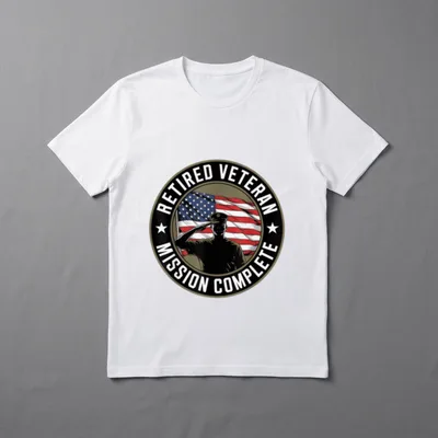 Retired US Army Veteran T-Shirt – RETIRED VETERAN MISSION COMPLETE text in circular emblem – Classic T-Shirt in Black