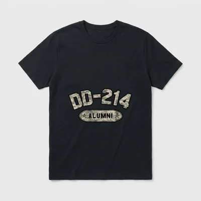 Military Retirement Desert Camo T-Shirt – DD-214 ALUMNI in desert camo pattern with stars – Classic T-Shirt in Black