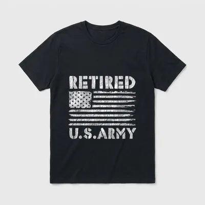 Proud Military Family Hero T-Shirt – RETIRED U.S.ARMY text with weathered USA flag – Classic T-Shirt in Black