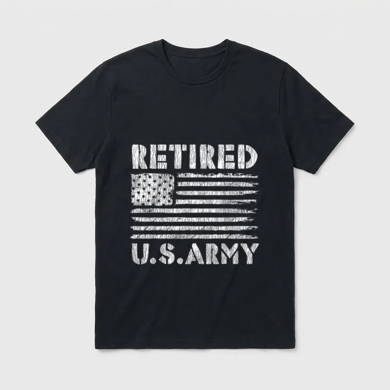 Proud Military Family Hero T-Shirt – RETIRED U.S.ARMY text with weathered USA flag – Classic T-Shirt in Black