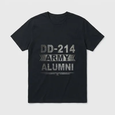 DD-214 Army Veteran T-Shirt – DD-214 VETERAN ALUMNI text with chevron graphic – Classic T-Shirt in Black