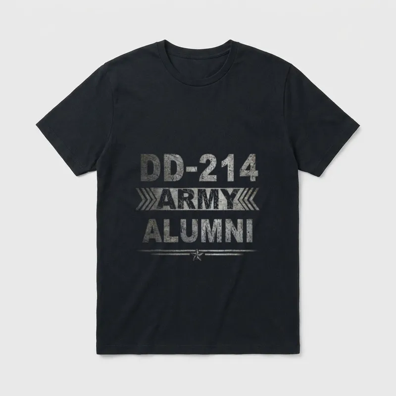 DD-214 Army Veteran T-Shirt – DD-214 VETERAN ALUMNI text with chevron graphic – Classic T-Shirt in Black