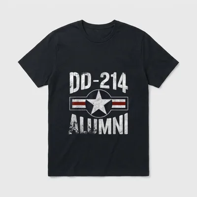 USAF Retired DD-214 T-Shirt – DD-214 ALUMNI text with Air Force star insignia – Classic T-Shirt in Black