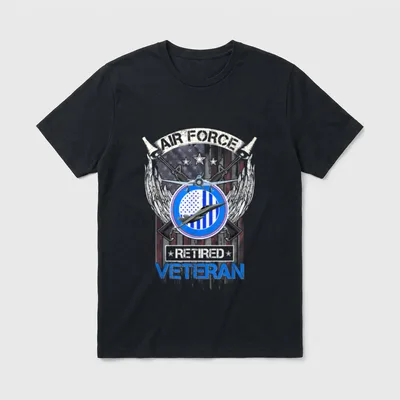 Proud Retired Air Force Veteran T-Shirt – AIR FORCE RETIRED VETERAN with jets and flag – Classic T-Shirt in Black