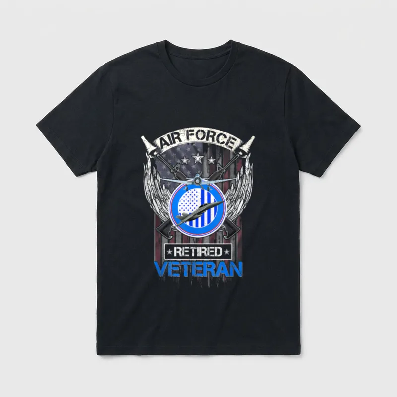 Proud Retired Air Force Veteran T-Shirt – AIR FORCE RETIRED VETERAN with jets and flag – Classic T-Shirt in Black