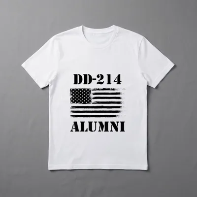 Retired American Soldier T-Shirt – DD-214 ALUMNI text with weathered American flag – Classic T-Shirt in Black