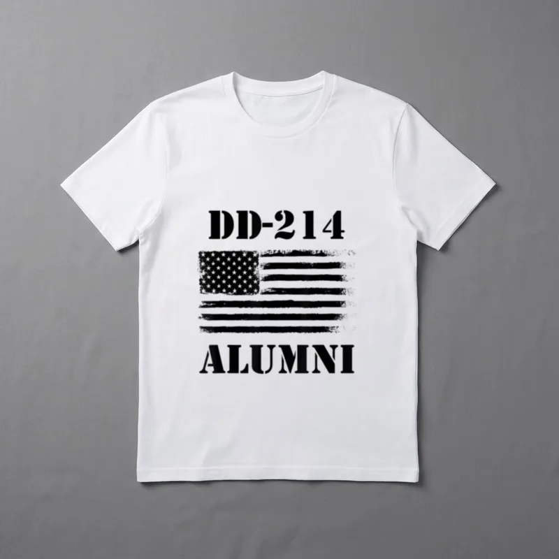 Retired American Soldier T-Shirt – DD-214 ALUMNI text with weathered American flag – Classic T-Shirt in Black