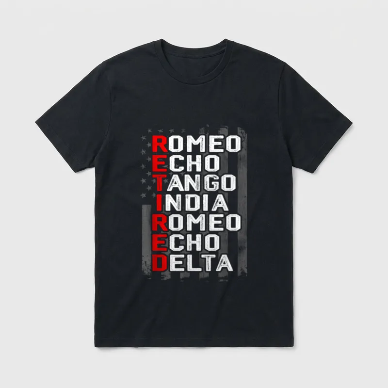 Phonetic Alphabet Retired Veteran American Flag T-Shirt – Classic T-Shirt in Black
