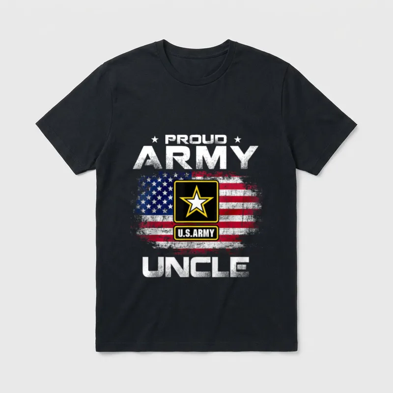 Proud Army Uncle T-Shirt – PROUD ARMY UNCLE with American flag and U.S. Army star badge – Classic T-Shirt in Black