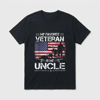Favorite Uncle Veteran T-Shirt – My Favorite Veteran Is My Uncle with American flag and silhouette – Classic T-Shirt in Black