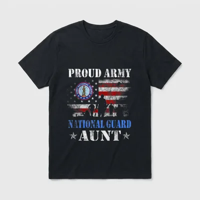 Military Family Aunt T-Shirt – Proud Army National Guard Aunt with insignia and flag – Classic T-Shirt in Black