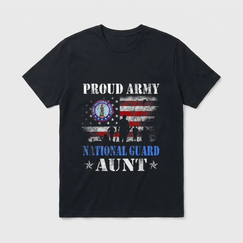 Military Family Aunt T-Shirt – Proud Army National Guard Aunt with insignia and flag – Classic T-Shirt in Black