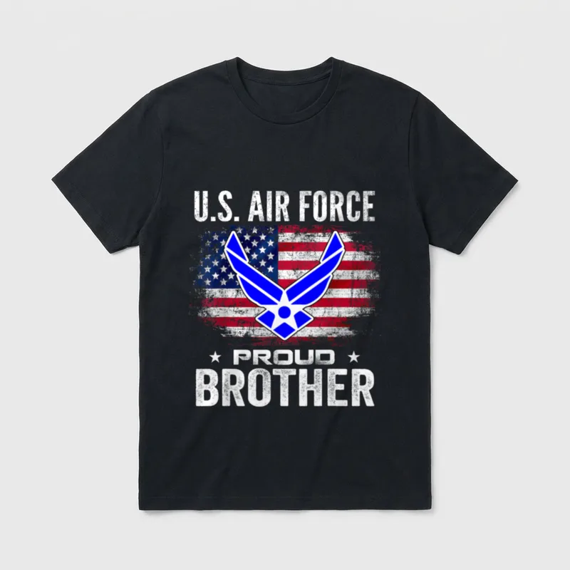 Air Force Proud Brother T-Shirt – U.S. AIR FORCE PROUD BROTHER with military insignia and flag – Classic T-Shirt in Black