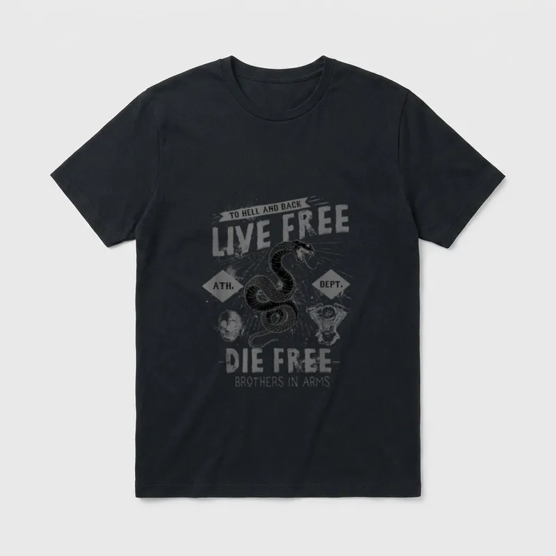Live Free Die T-Shirt – Vintage snake and skull design with Live Free Die Free text – Classic T-Shirt in Black
