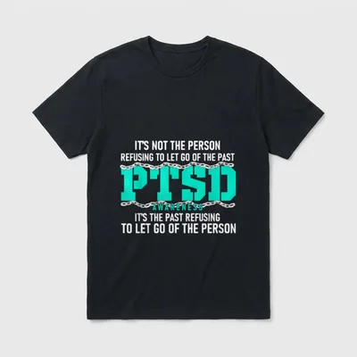 PTSD Awareness Teal Ribbon T-Shirt – PTSD awareness message with teal ribbon symbol – Classic T-Shirt in Black