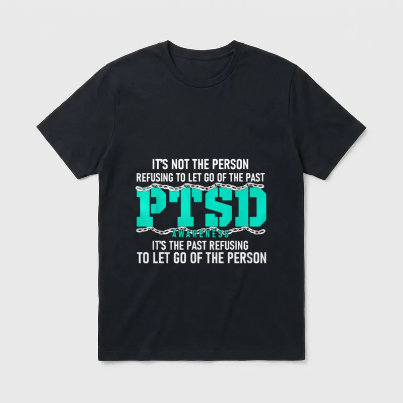 PTSD Awareness Teal Ribbon T-Shirt – PTSD awareness message with teal ribbon symbol – Classic T-Shirt in Black