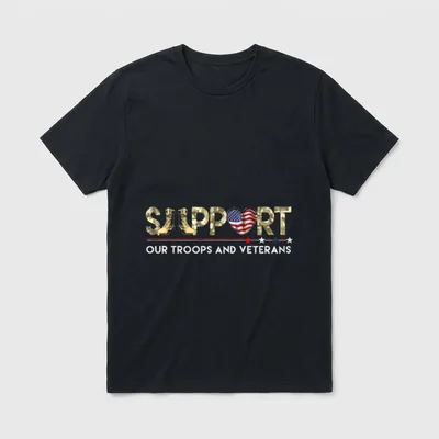 Veterans Day Support T-Shirt – Support Our Troops and Veterans with military boots and flag heart – Classic T-Shirt in Black