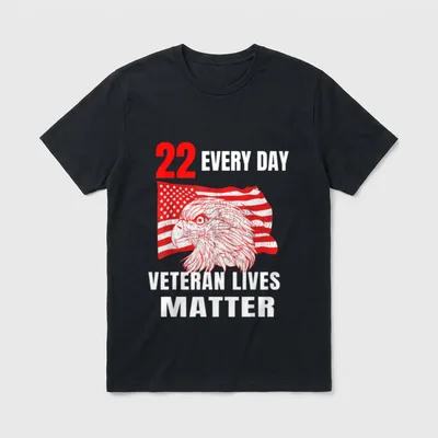 Veteran Mental Health Support T-Shirt – 22 EVERY DAY VETERAN LIVES MATTER with eagle and flag – Classic T-Shirt in Black